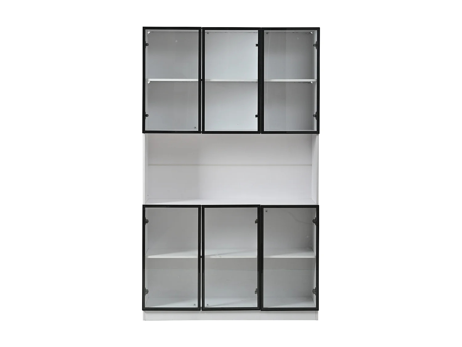 Vetrina 120 x 34 x 200 cm con 6 ante in vetro e illuminazione a LED - Bianco