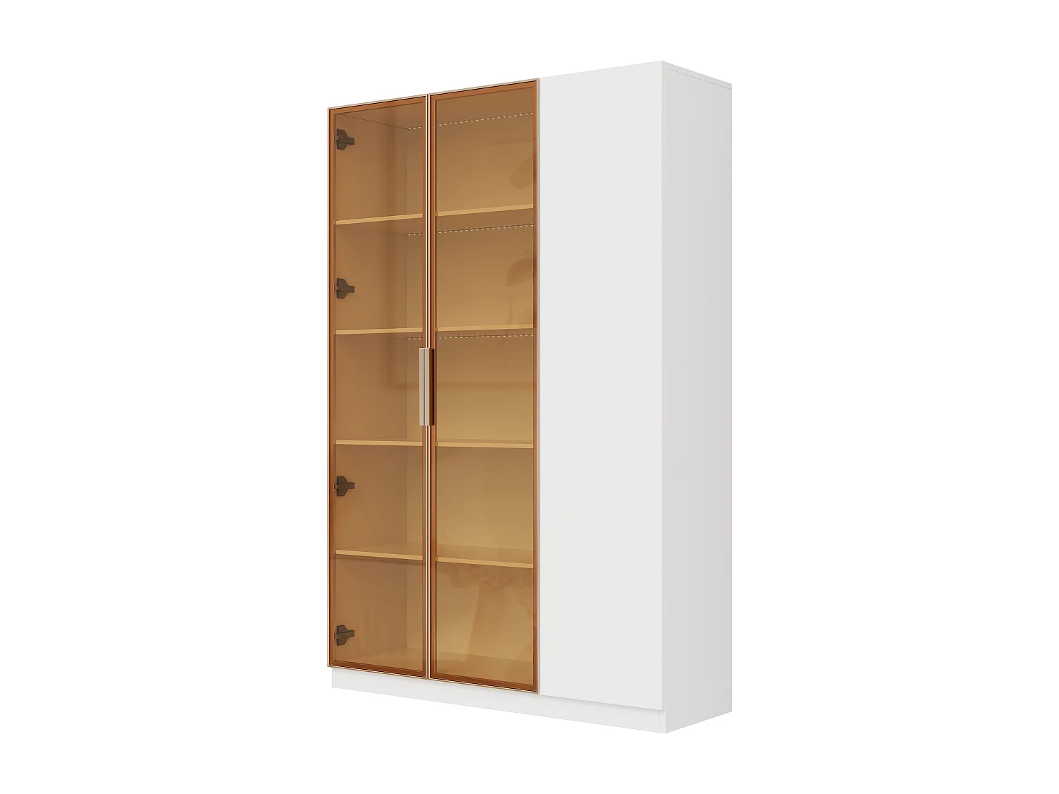 Vetrina a LED con 3 ante in vetro e MDF, ripiani regolabili - Bianca