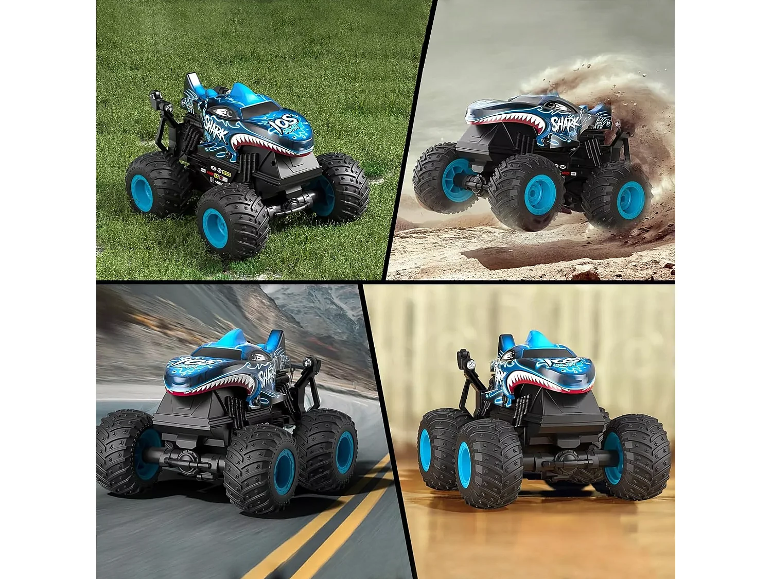 Voiture télécommandée bleue - Camion monstre avec lumières LED et musique