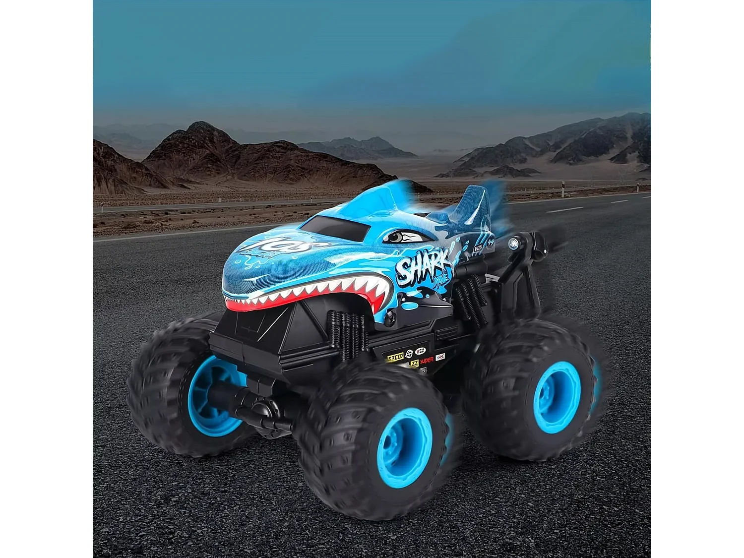 Voiture télécommandée bleue - Camion monstre avec lumières LED et musique