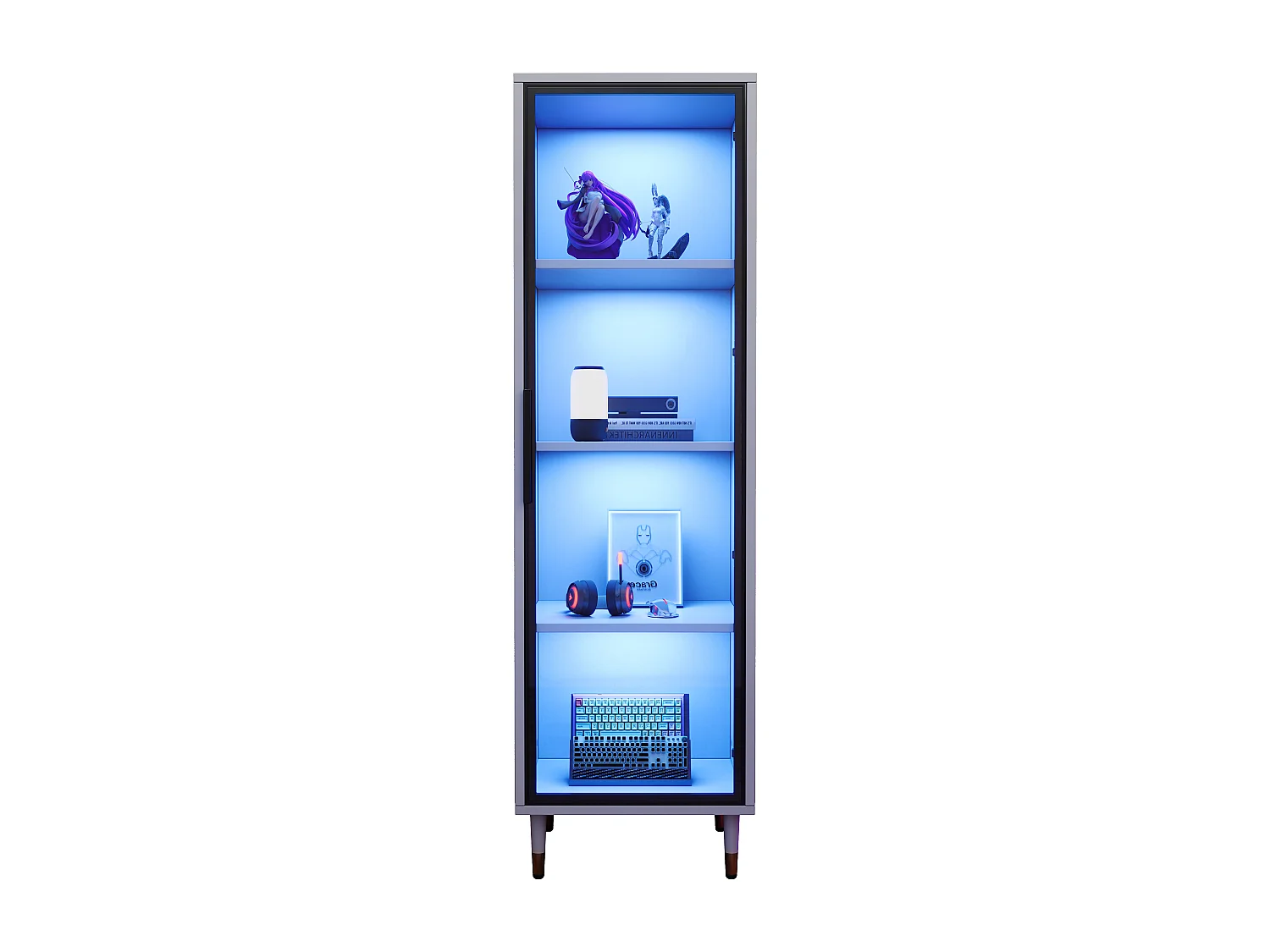 Vetrina in vetro e legno con illuminazione a LED, 40 x 40 x 170 cm – Bianca