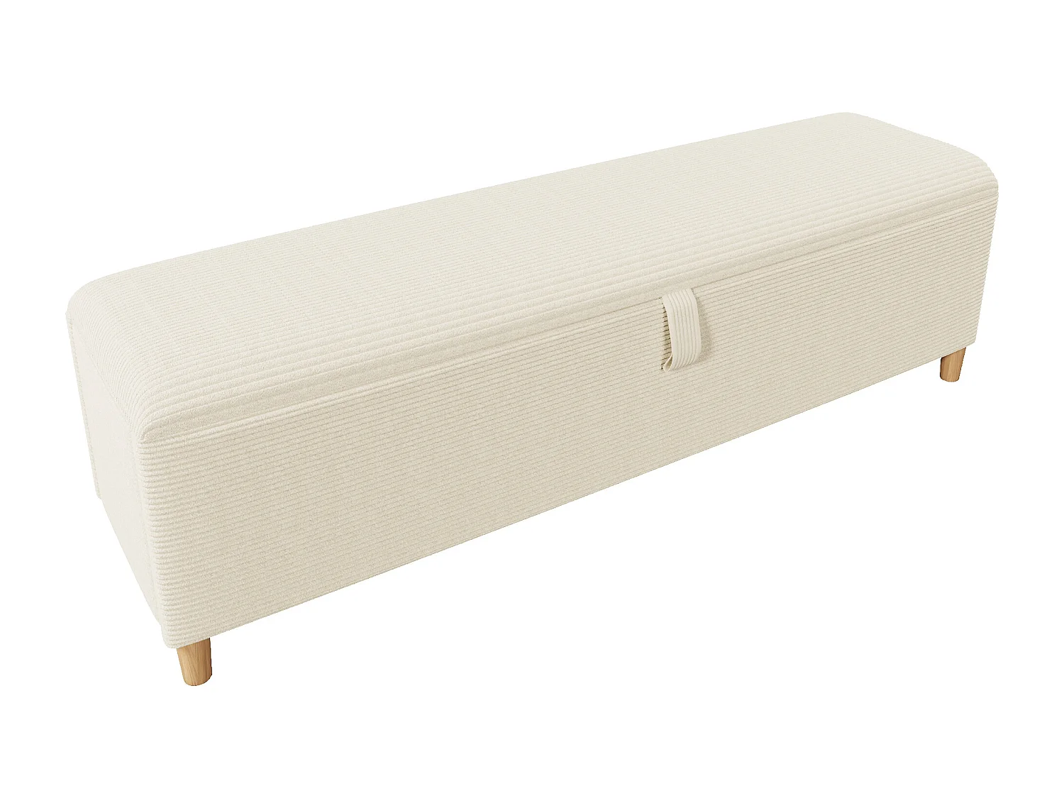Panca contenitore in velluto a coste beige, 165x38x46 cm
