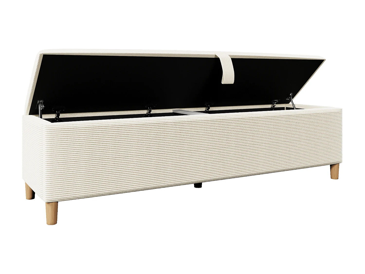 Panca contenitore in velluto a coste beige, 165x38x46 cm