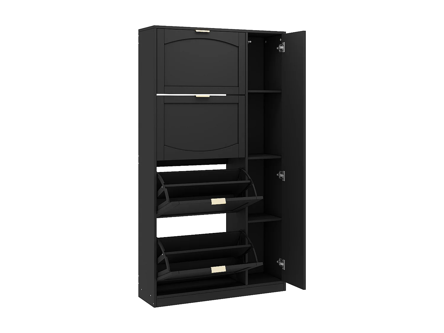 Meuble à chaussures avec miroir, 4 compartiments de rabattables - Noir