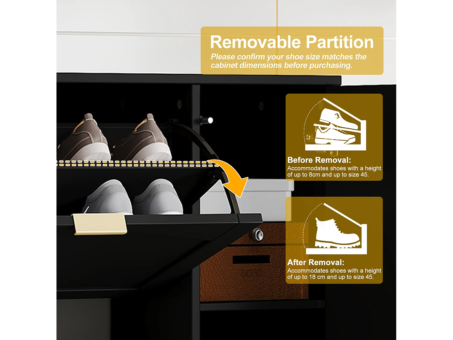 Meuble à chaussures avec miroir, 4 compartiments de rabattables - Noir