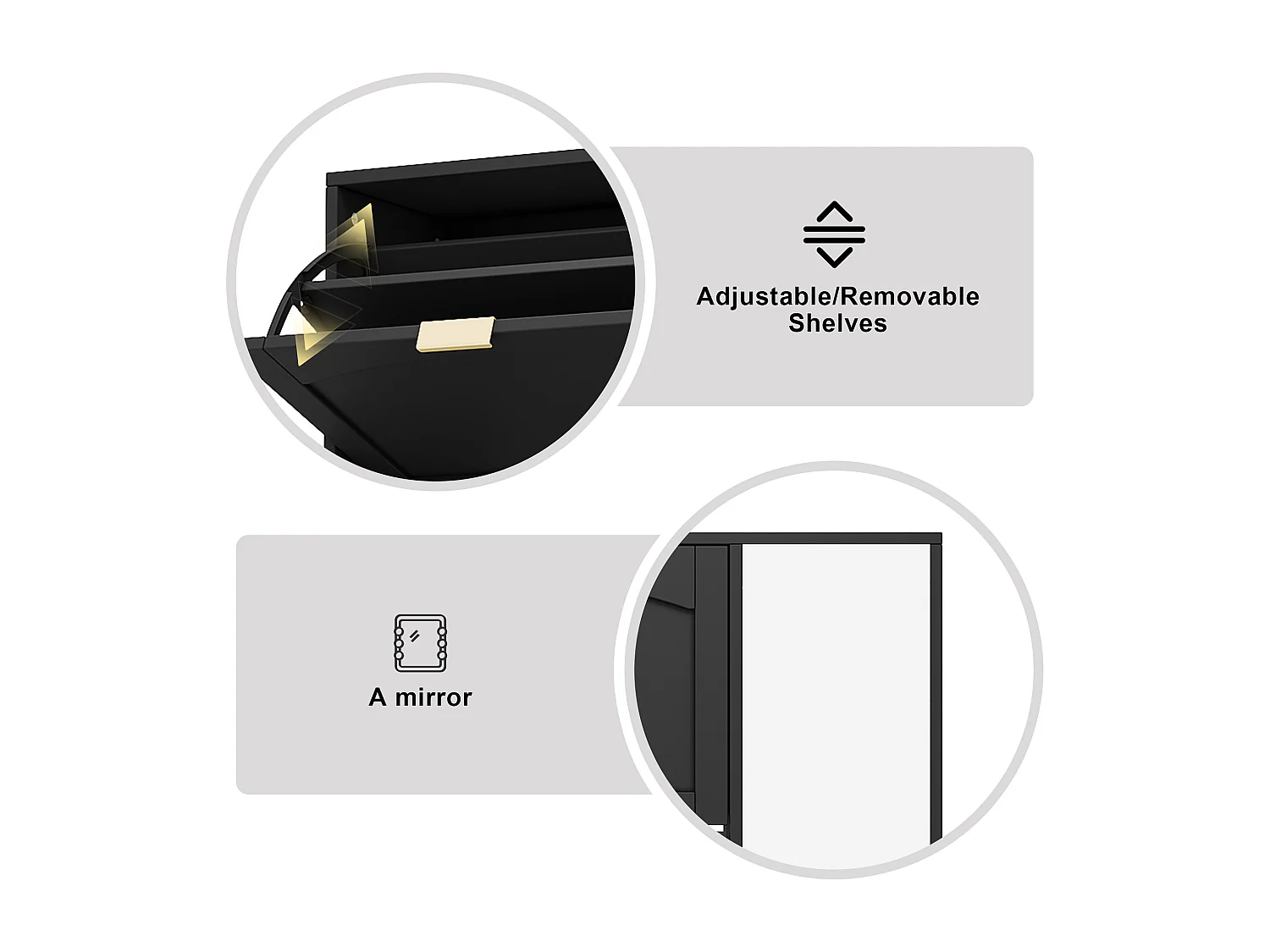 Meuble à chaussures avec miroir, 4 compartiments de rabattables - Noir