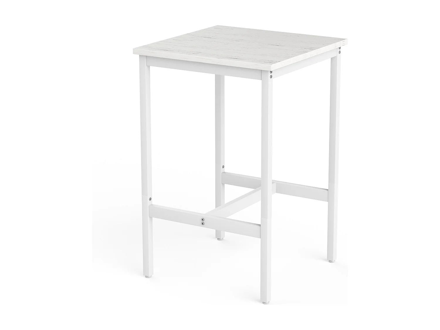 Ensemble table de bar 60x60 cm avec 2 tabourets, bois et métal blanc