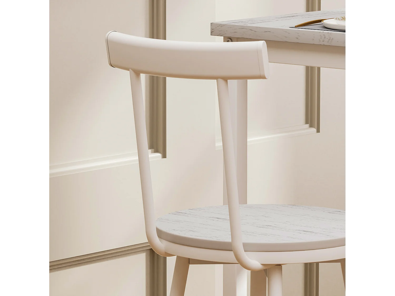 Ensemble table de bar 60x60 cm avec 2 tabourets, bois et métal blanc