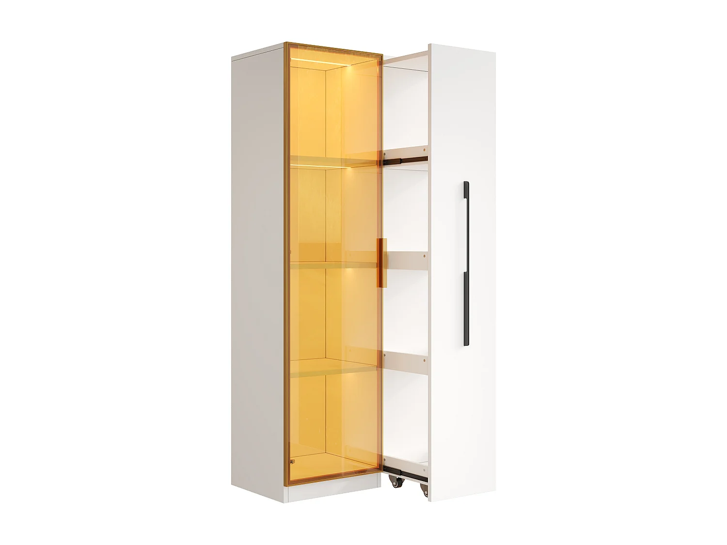 Vetrina a LED 70x40x160 cm con anta in vetro e cassetto laterale, bianca