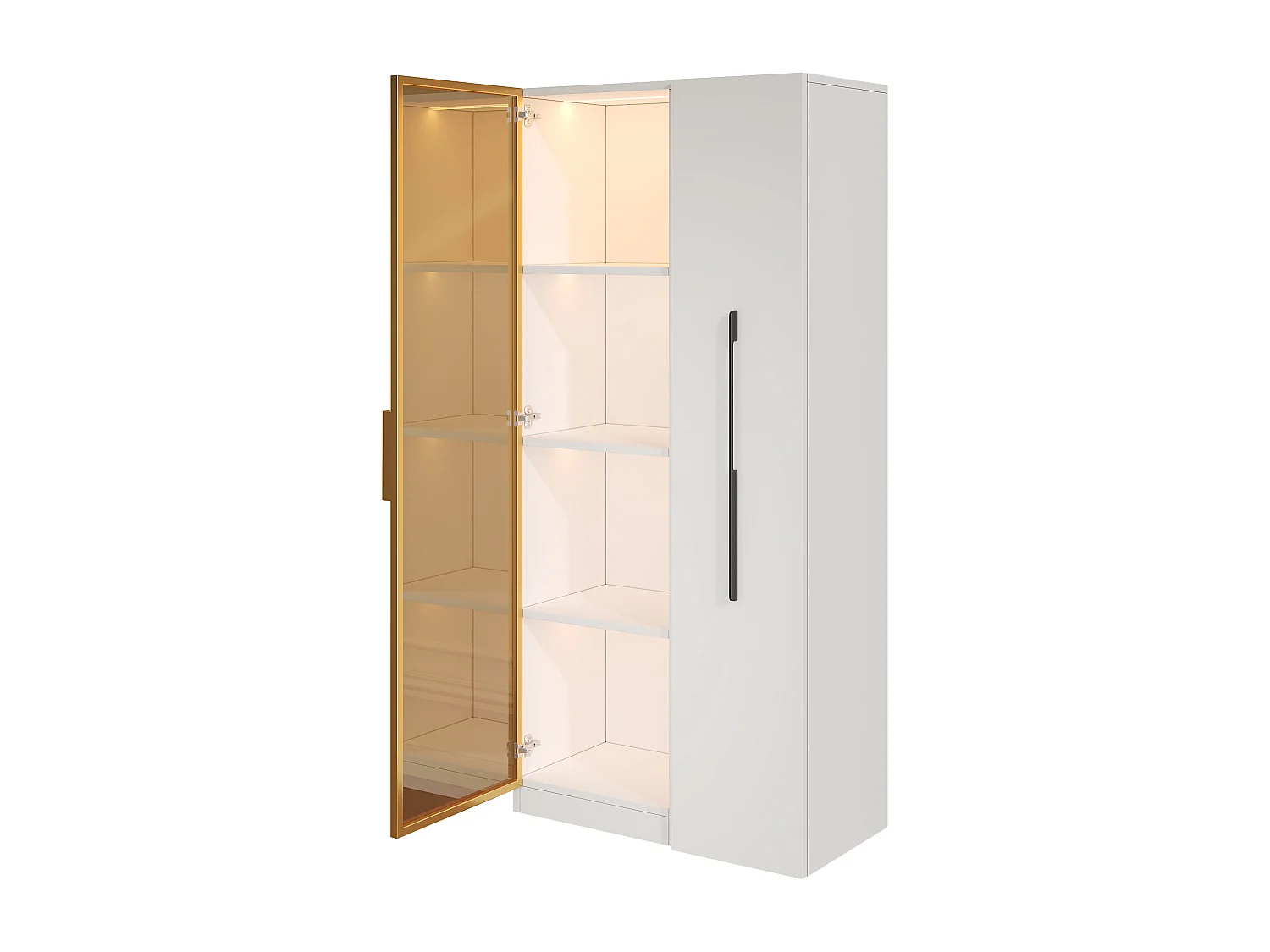 Vetrina a LED 70x40x160 cm con anta in vetro e cassetto laterale, bianca