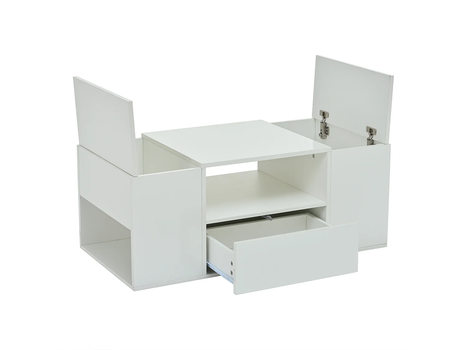 Table basse salon 100 x 50 x 40 cm blanche LED avec tiroir, 2 portes