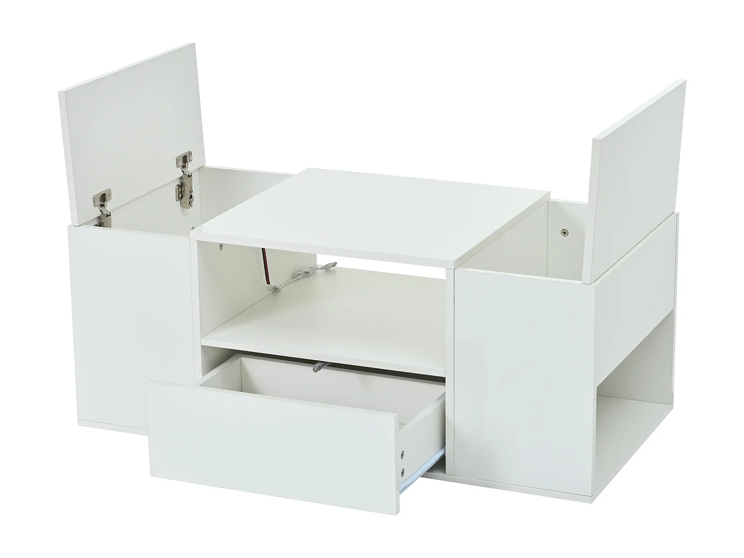 Table basse salon 100 x 50 x 40 cm blanche LED avec tiroir, 2 portes