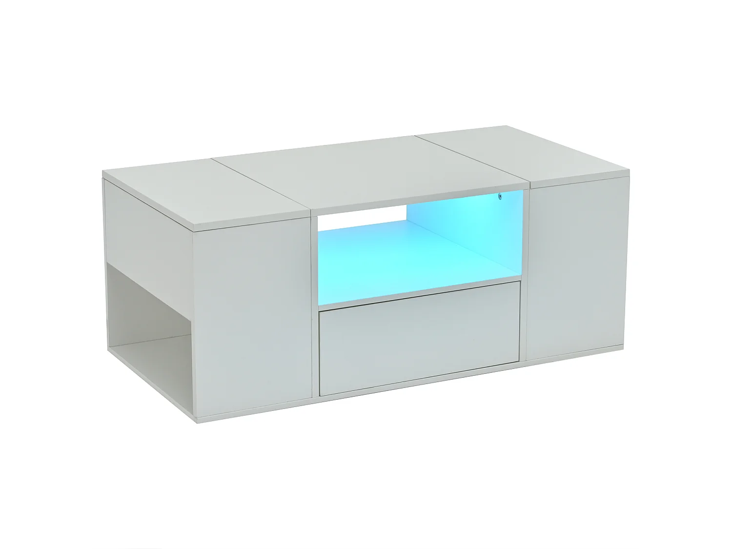 Table basse salon 100 x 50 x 40 cm blanche LED avec tiroir, 2 portes