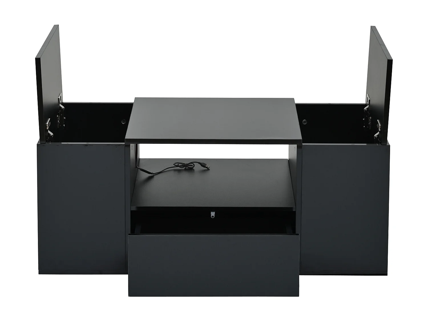 Table basse salon 100 x 50 x 40 cm noire LED avec tiroir, 2 portes