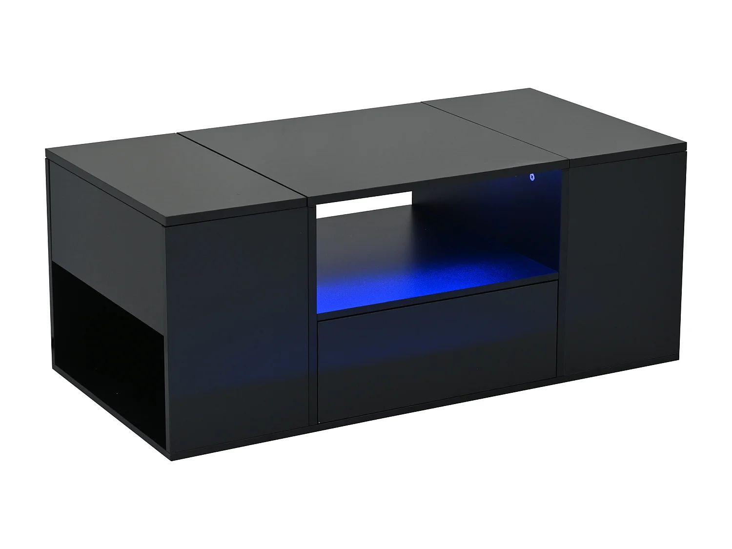 Table basse salon 100 x 50 x 40 cm noire LED avec tiroir, 2 portes