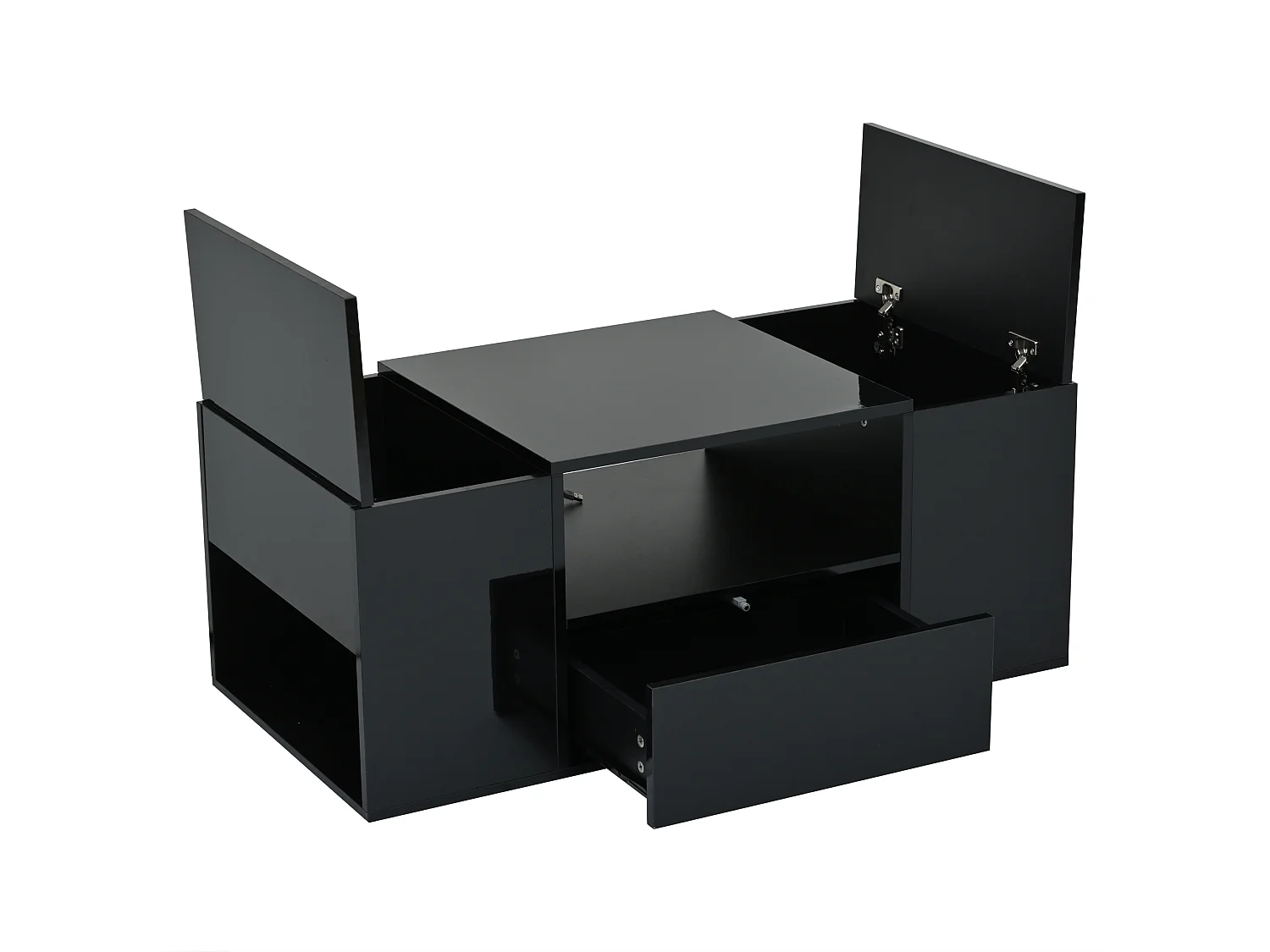 Table basse salon 100 x 50 x 40 cm noire LED avec tiroir, 2 portes