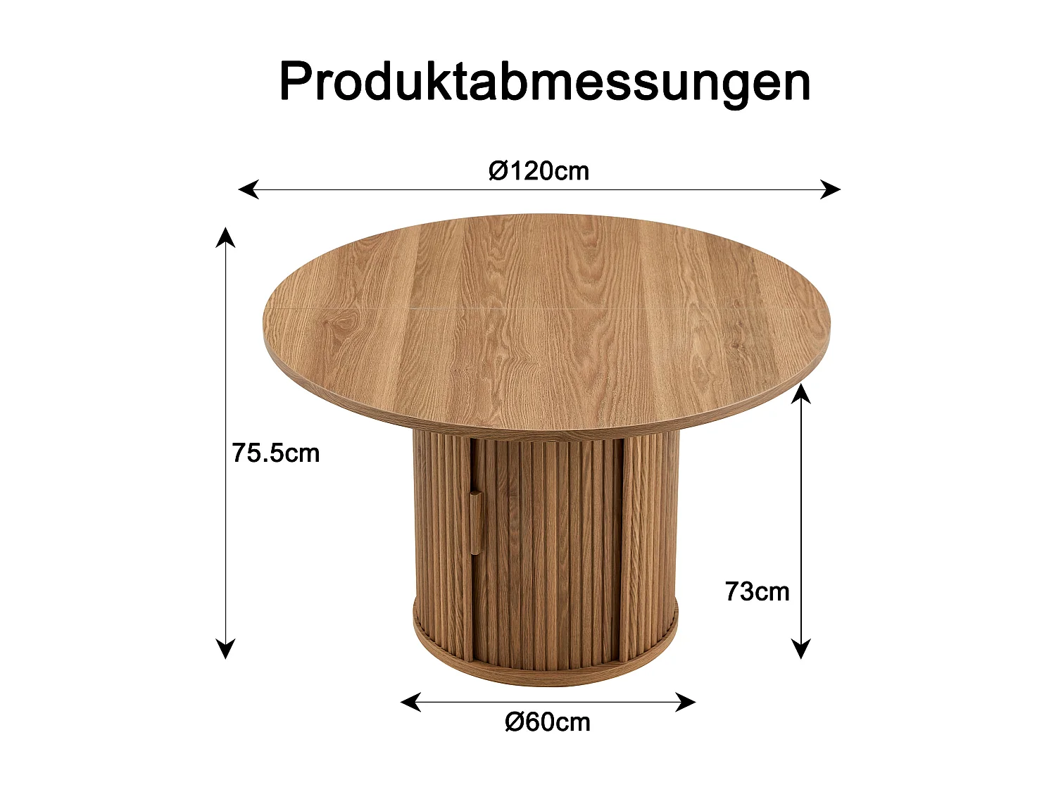 Table à manger ronde de 120 cm pour 4 à 6 personnes avec rangement - Couleur bois