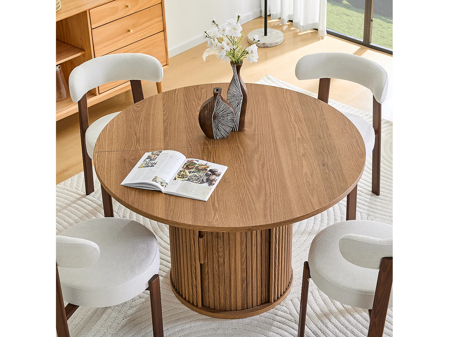 Table à manger ronde de 120 cm pour 4 à 6 personnes avec rangement - Couleur bois