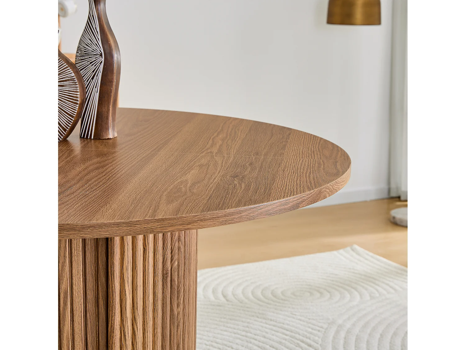 Table à manger ronde de 120 cm pour 4 à 6 personnes avec rangement - Couleur bois