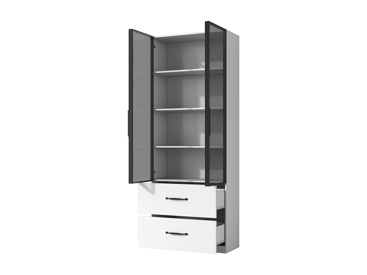 Vitrine LED 60x40x160 cm avec 2 tiroirs et 2 portes en verre - Blanc