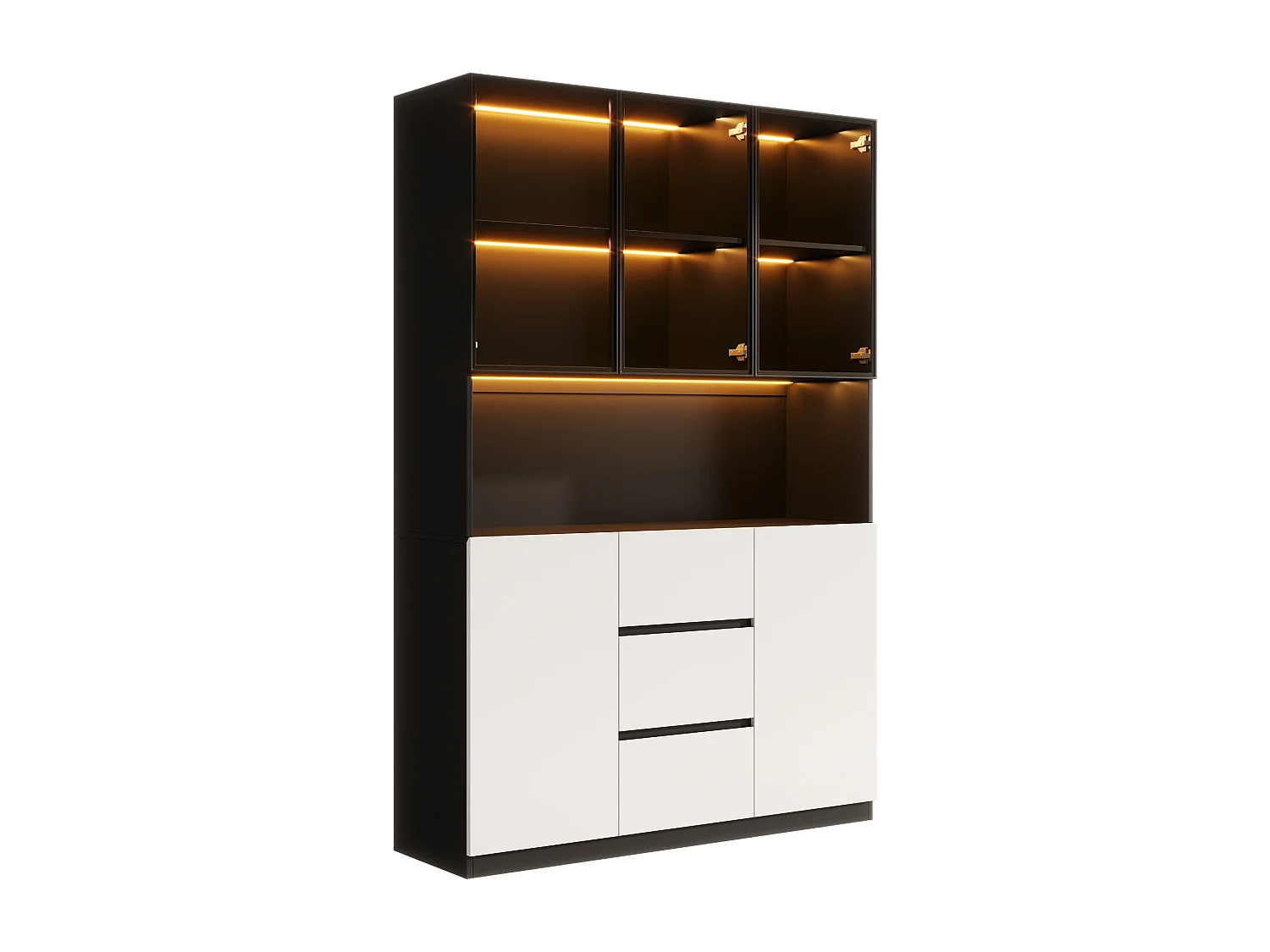 Vetrina a LED 120×40×200 cm con 3 cassetti e 5 ante - Nera