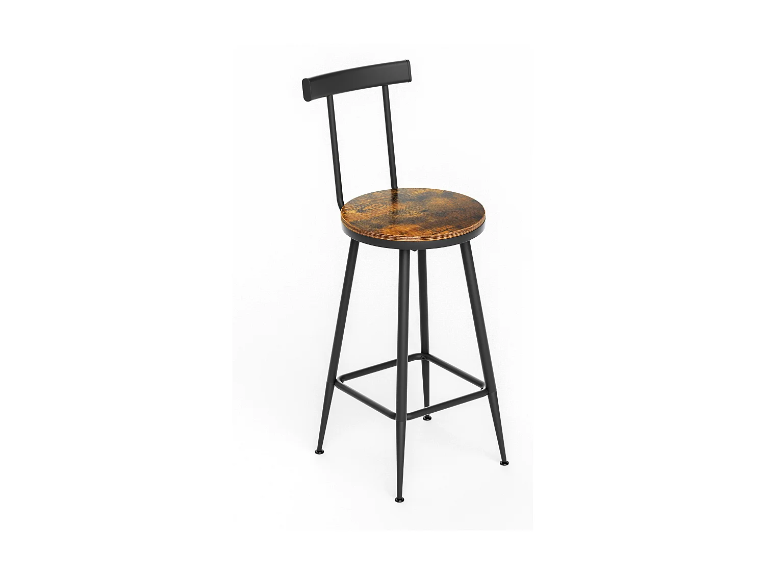 Ensemble table de bar 60x60 cm avec 2 tabourets, bois brun rustique et métal noir