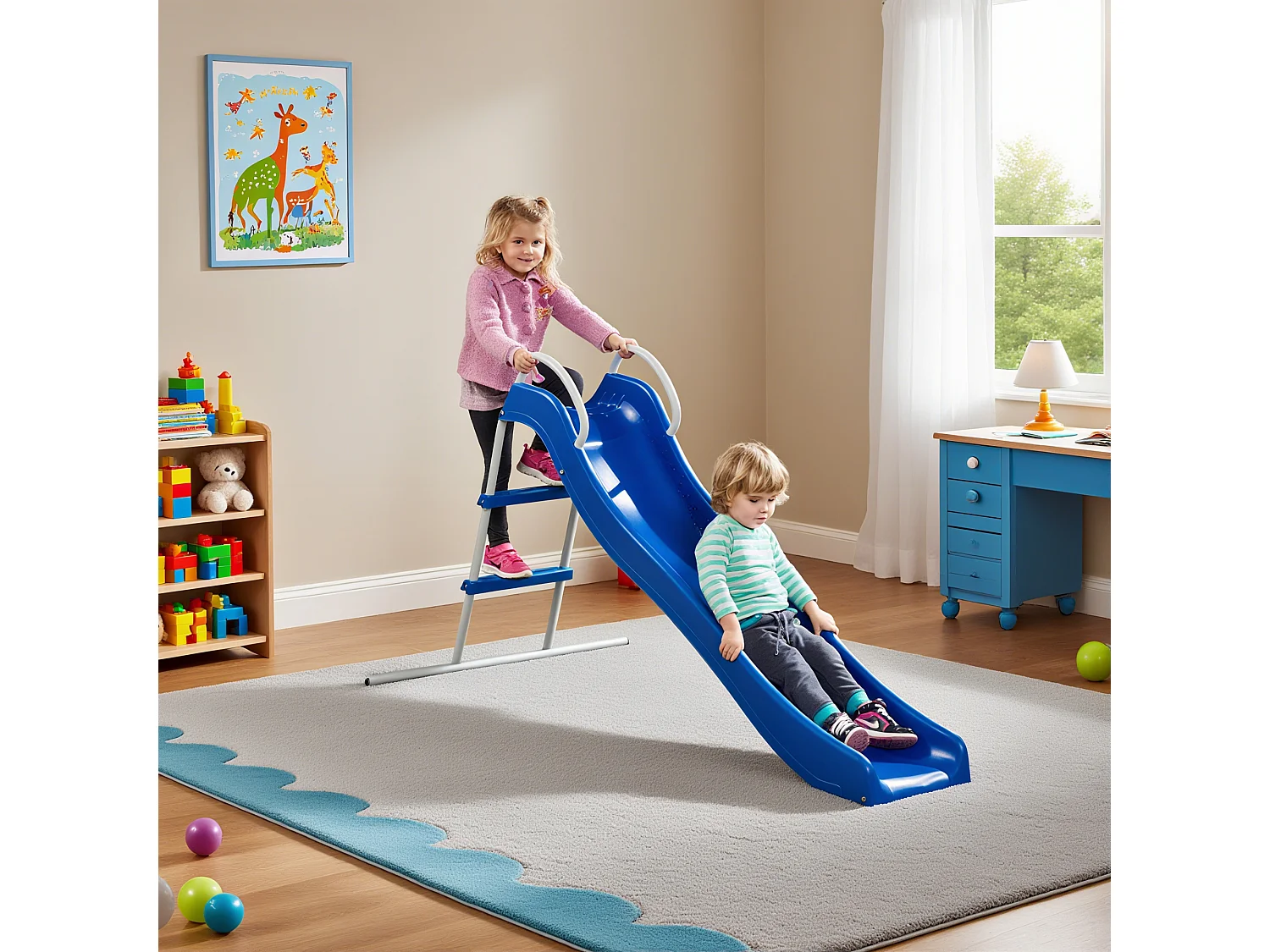 Toboggan de jeu bleu en plastique pour enfants de 1,8 M