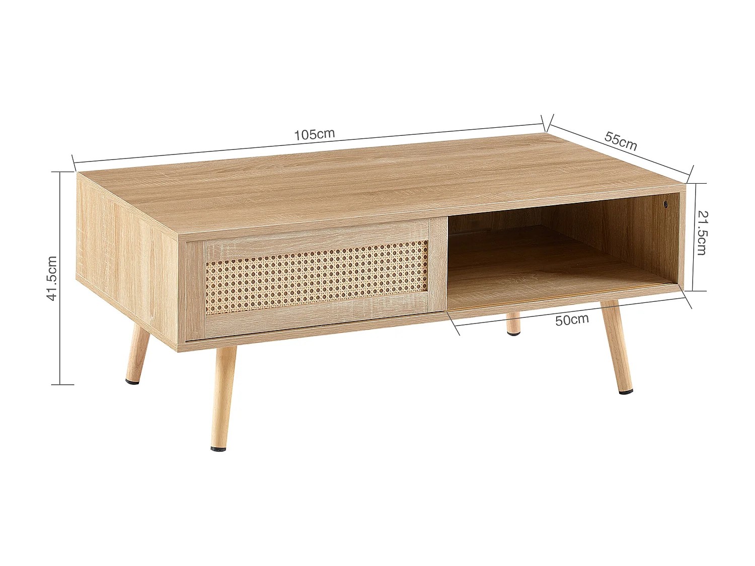 Salontafel met schuifdeur, natuurlijke houtkleur, 105x55x41,5 cm