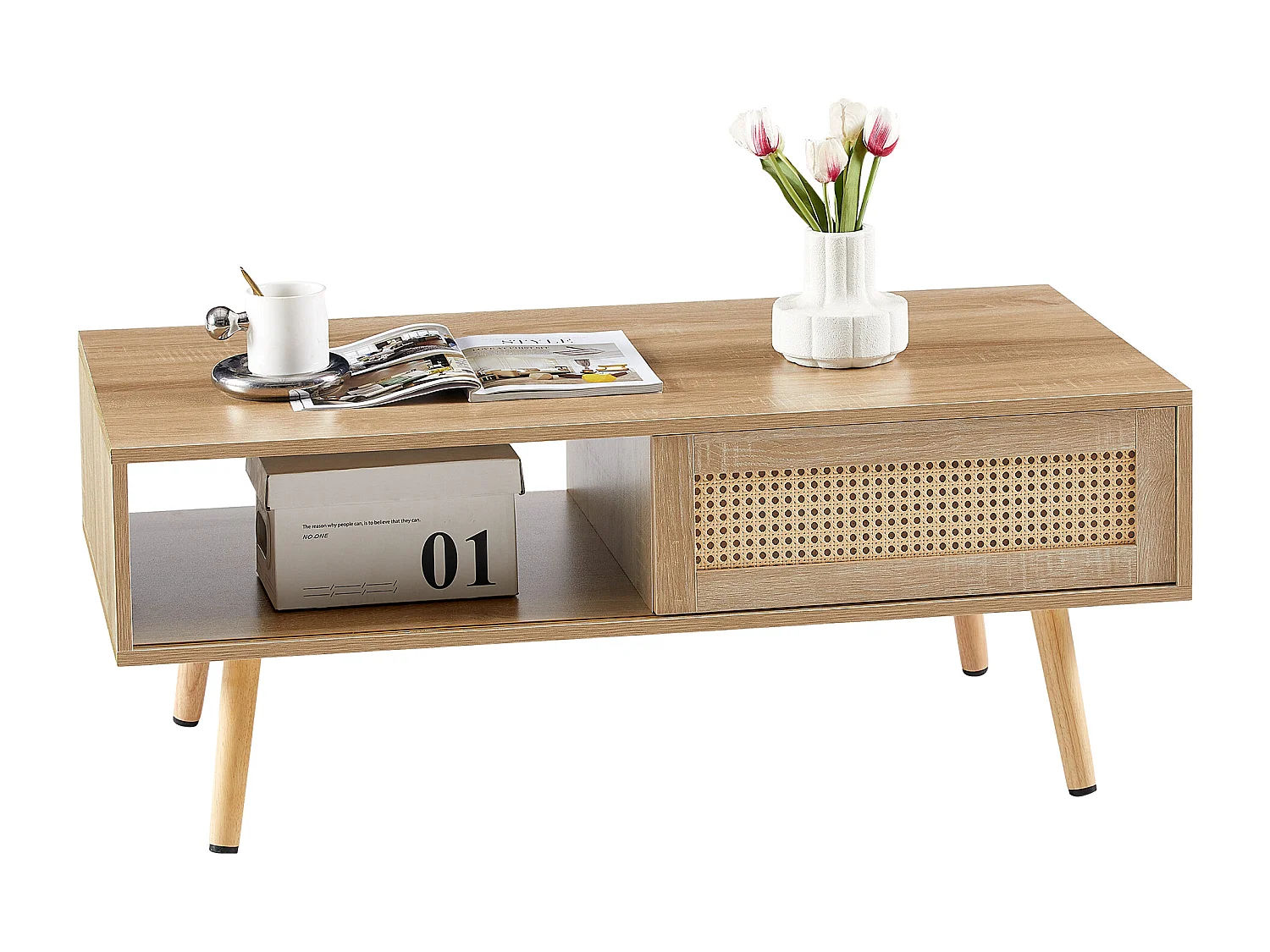 Salontafel met schuifdeur, natuurlijke houtkleur, 105x55x41,5 cm