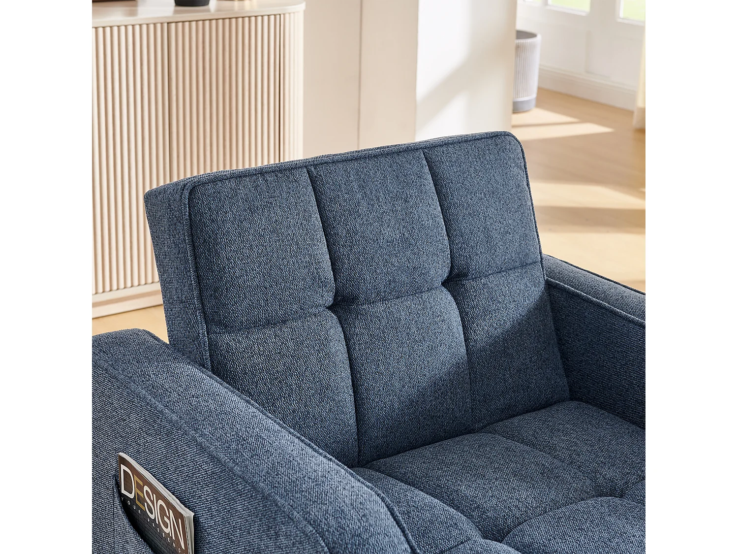 3-in-1 converteerbare fauteuil met USB-poorten - Marineblauwe stoffen slaapbank