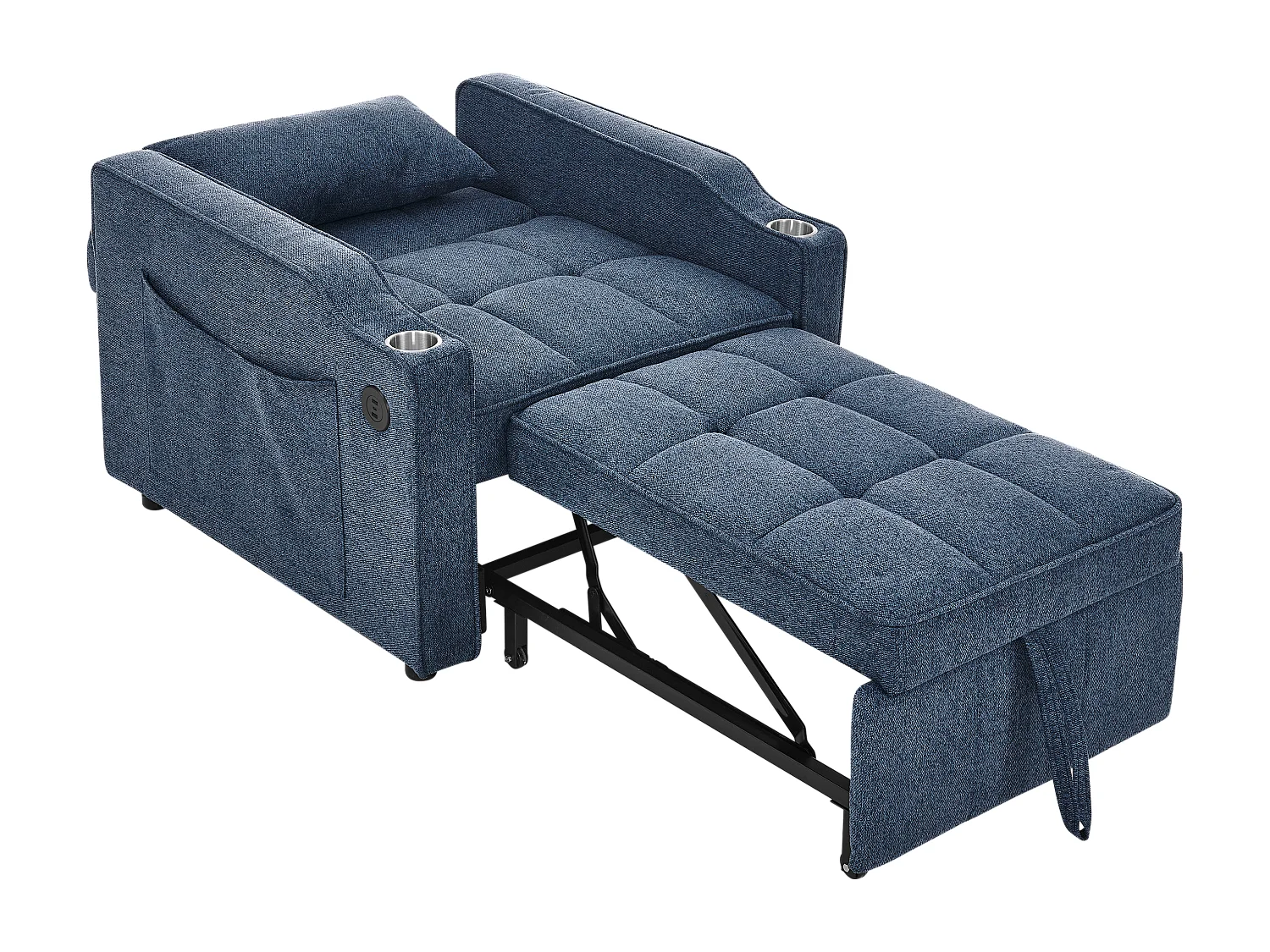 3-in-1 converteerbare fauteuil met USB-poorten - Marineblauwe stoffen slaapbank
