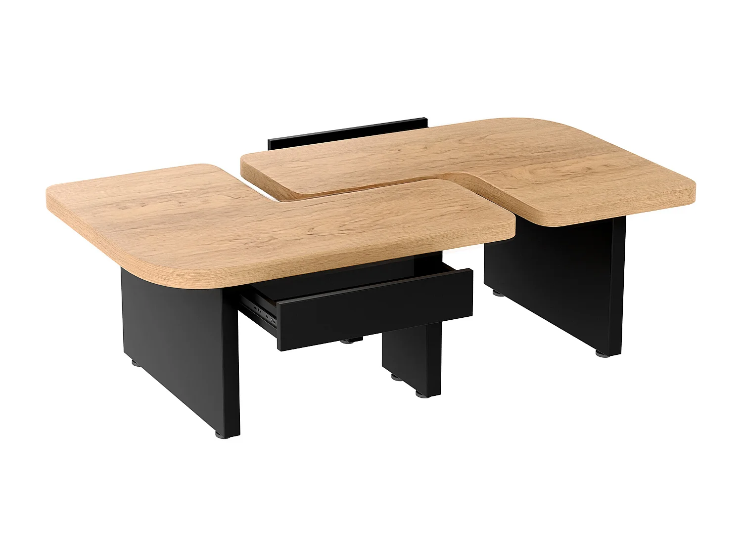 Table basse avec LED et 2 tiroirs - Design 2 en 1 - Noir et bois