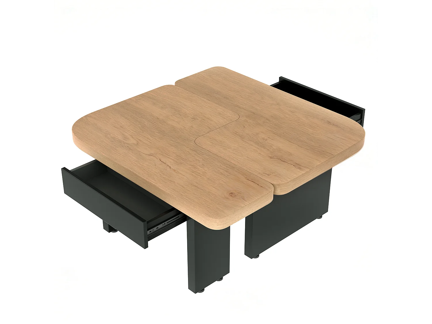 Table basse avec LED et 2 tiroirs - Design 2 en 1 - Noir et bois