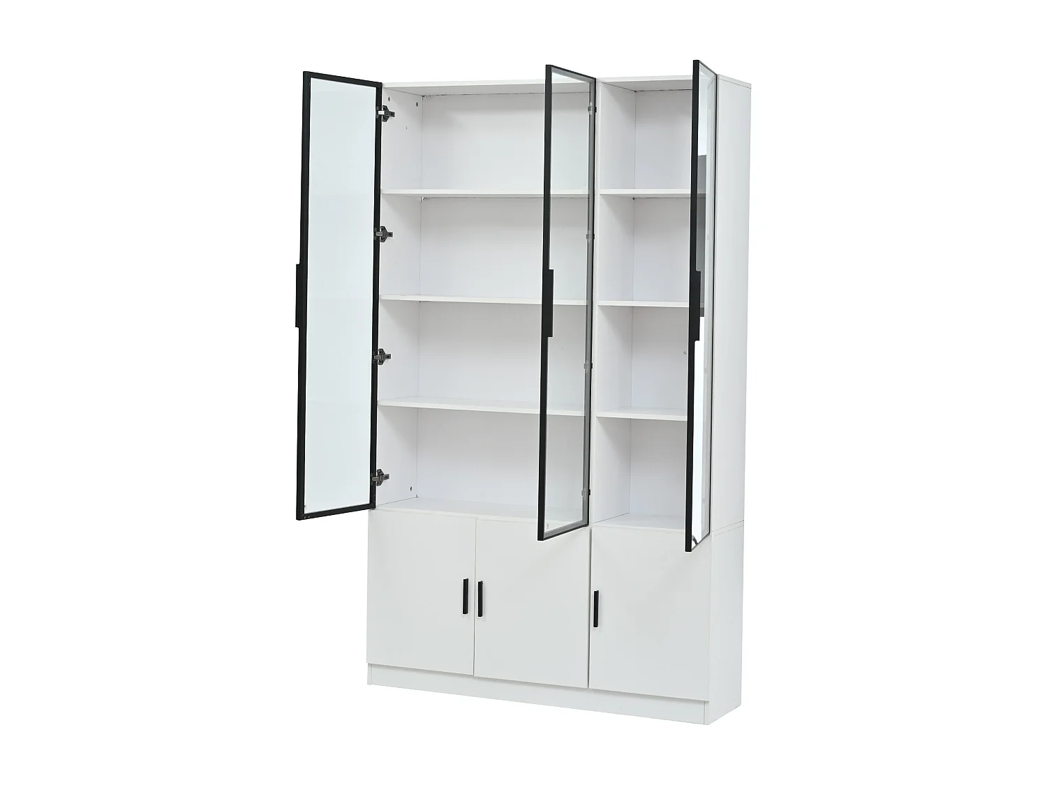 Vitrine em vidro 120 x 32 x 200 cm com 6 portas e iluminação LED - Branco