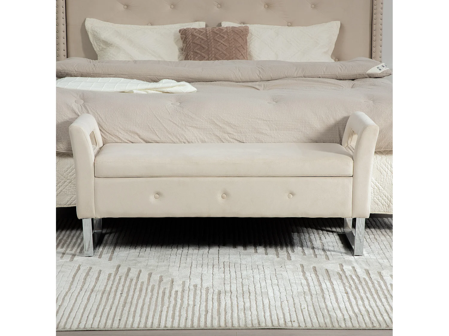 Bedbank met opbergruimte - Beige fluweel