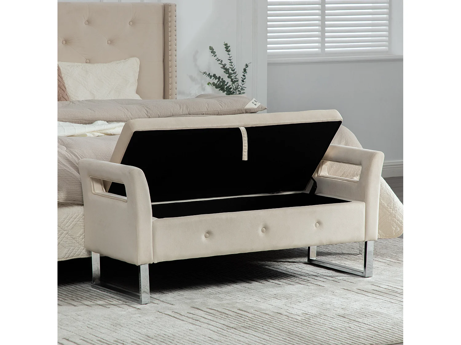 Bedbank met opbergruimte - Beige fluweel