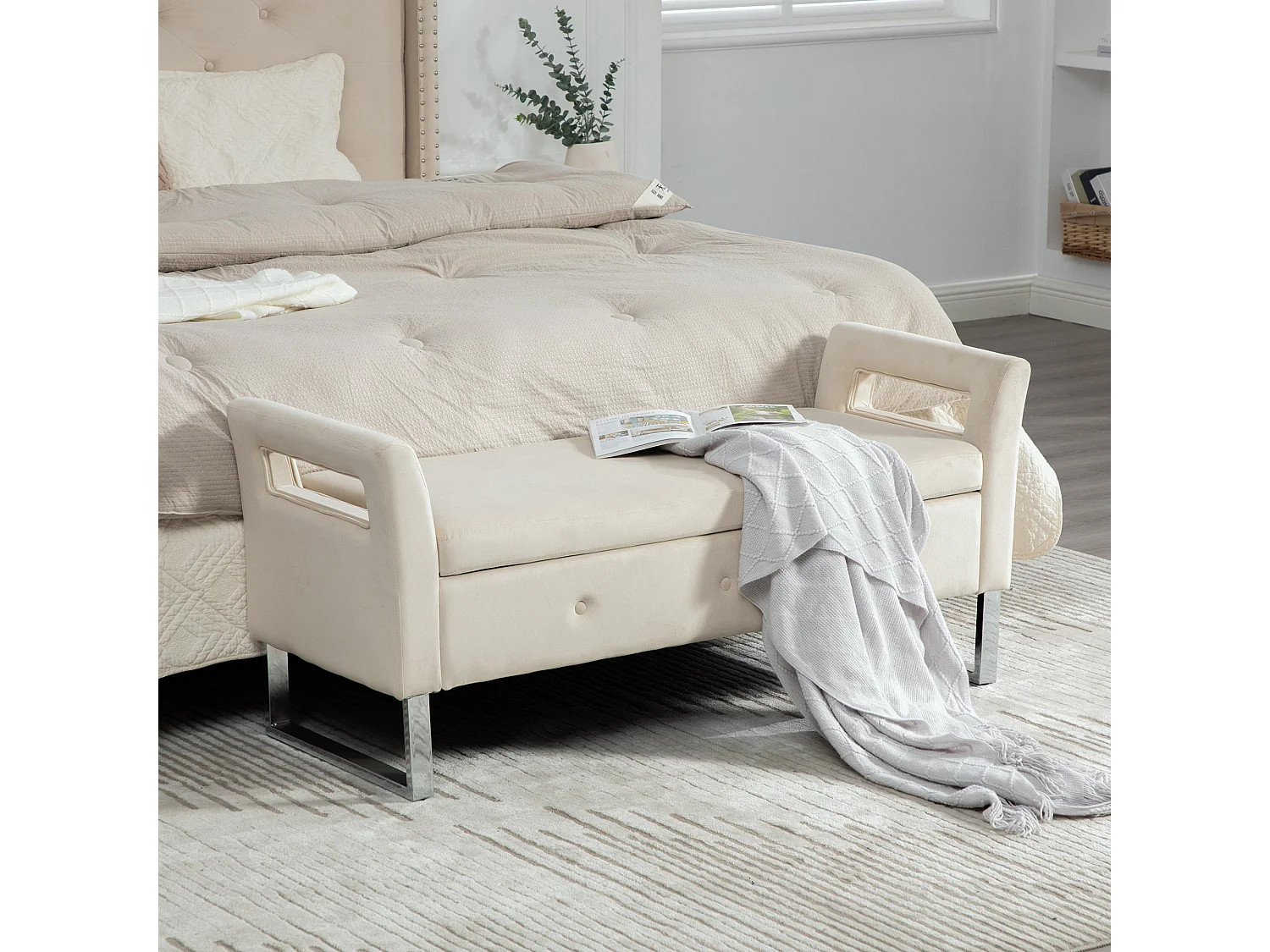 Bedbank met opbergruimte - Beige fluweel