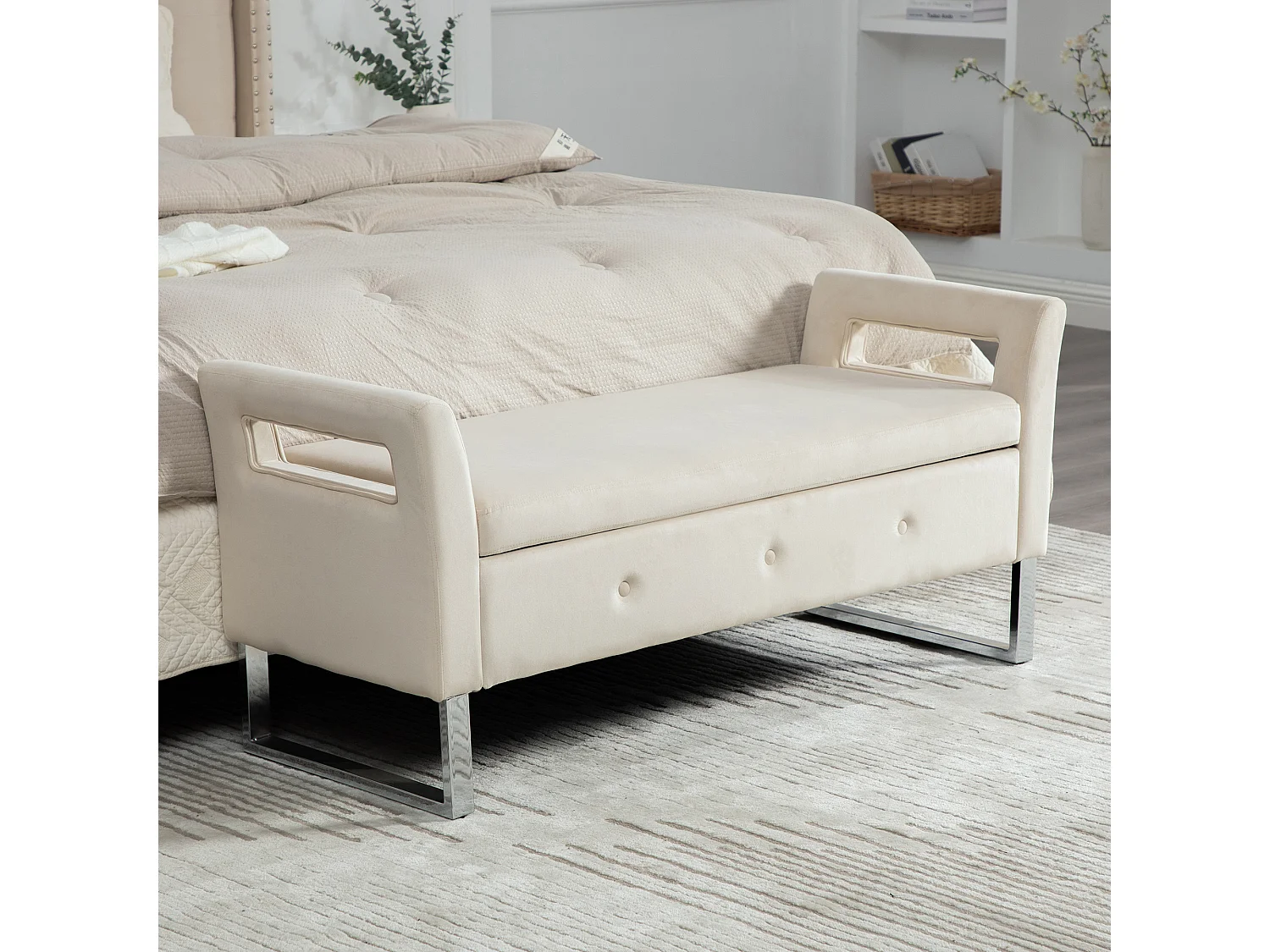 Bedbank met opbergruimte - Beige fluweel