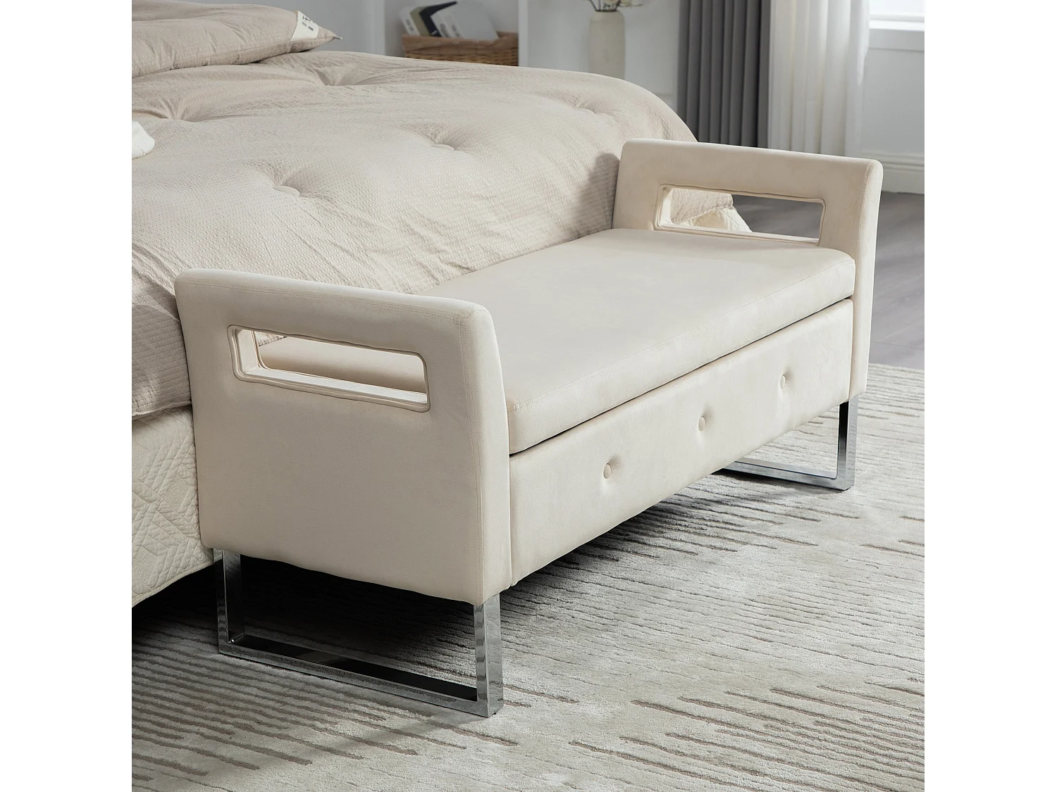 Bedbank met opbergruimte - Beige fluweel
