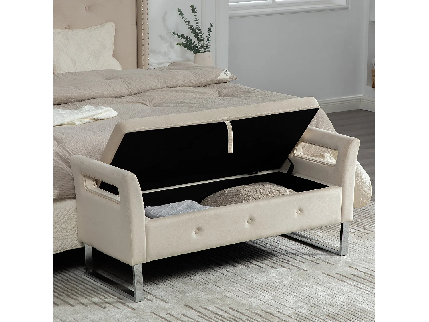Bedbank met opbergruimte - Beige fluweel
