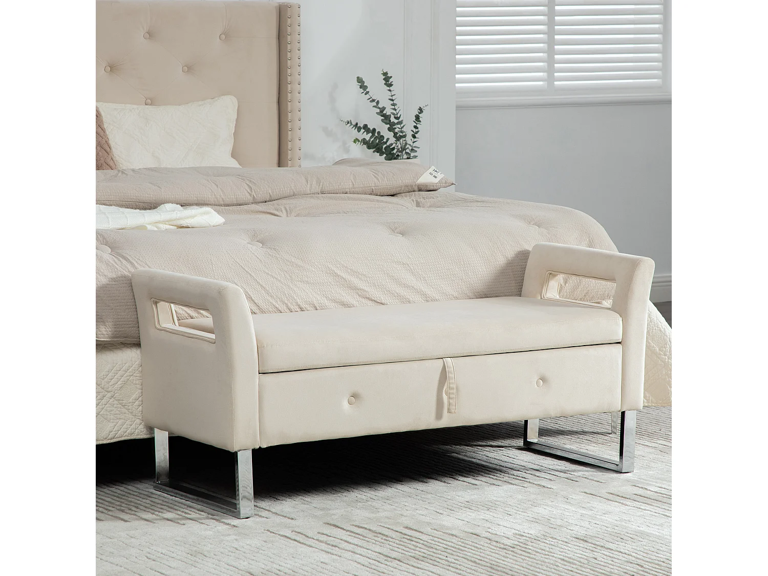 Bedbank met opbergruimte - Beige fluweel