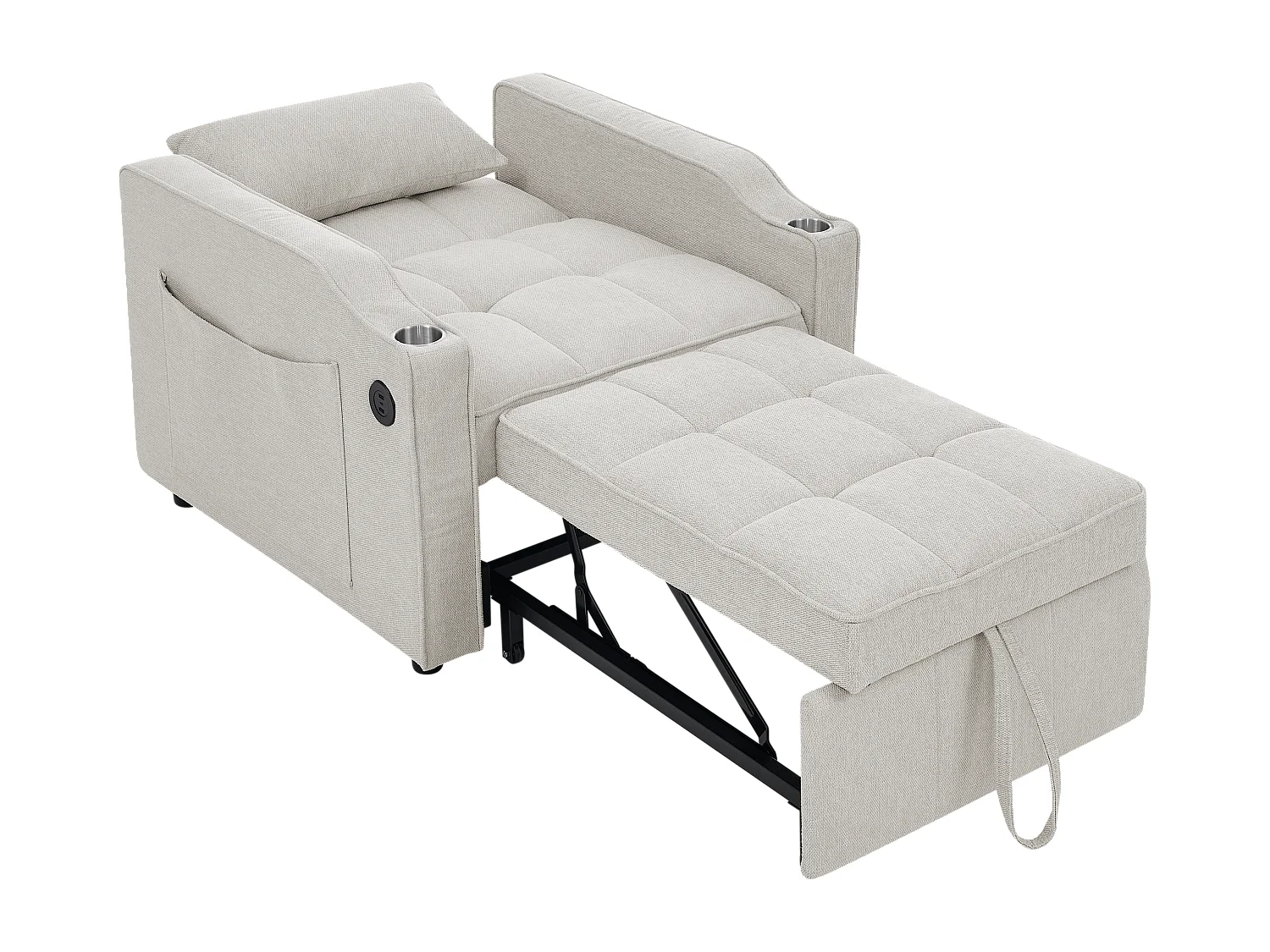 3-in-1 converteerbare fauteuil met USB-poorten - Beige stoffen slaapbank