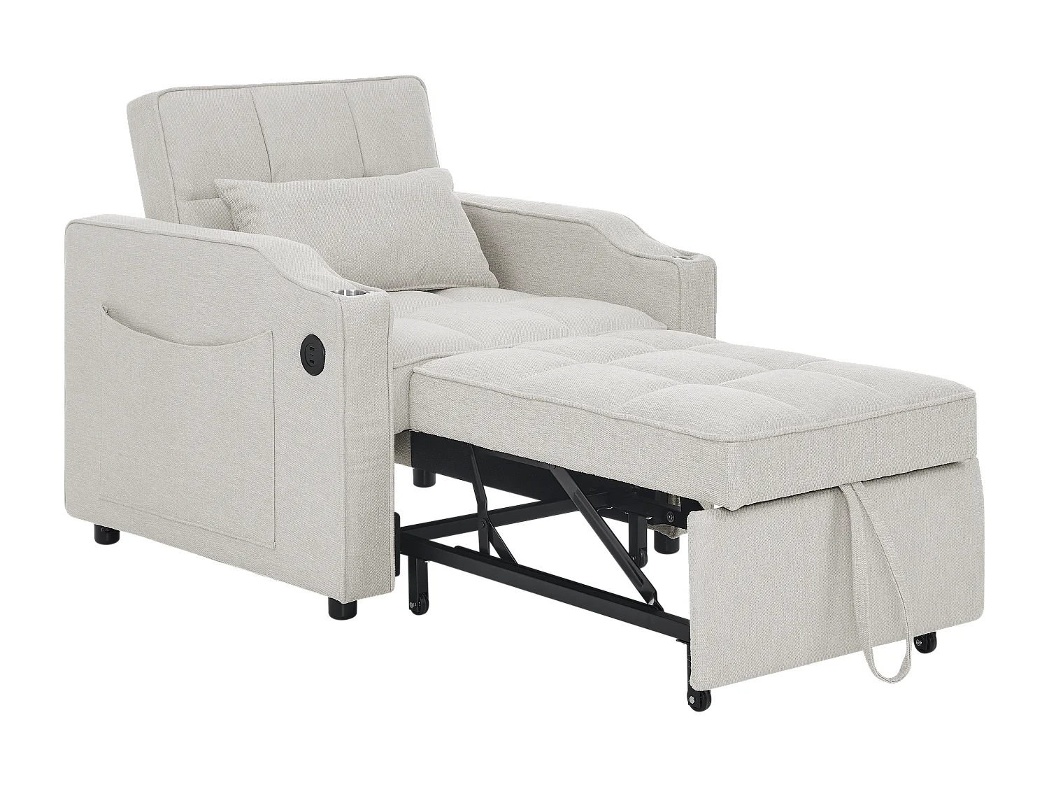 3-in-1 converteerbare fauteuil met USB-poorten - Beige stoffen slaapbank