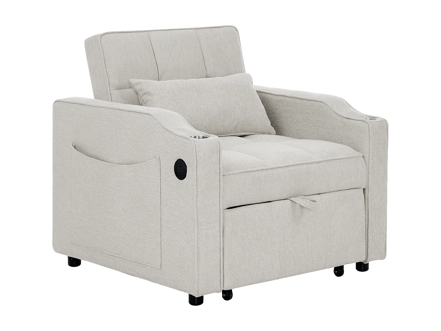 3-in-1 converteerbare fauteuil met USB-poorten - Beige stoffen slaapbank