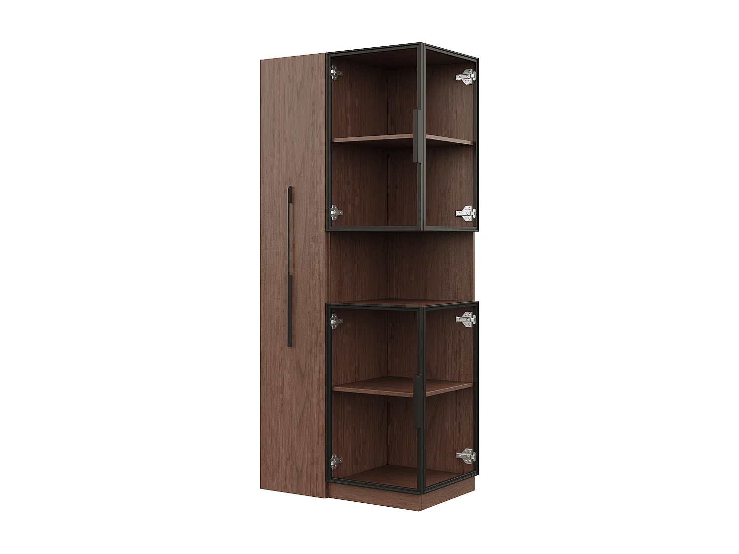 Glazen vitrinekast met uitschuifbare plank, LED-verlichting - walnoot MDF