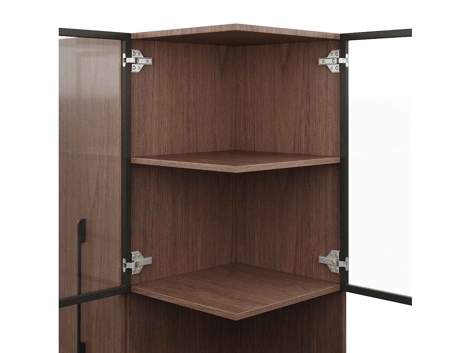 Glazen vitrinekast met uitschuifbare plank, LED-verlichting - walnoot MDF