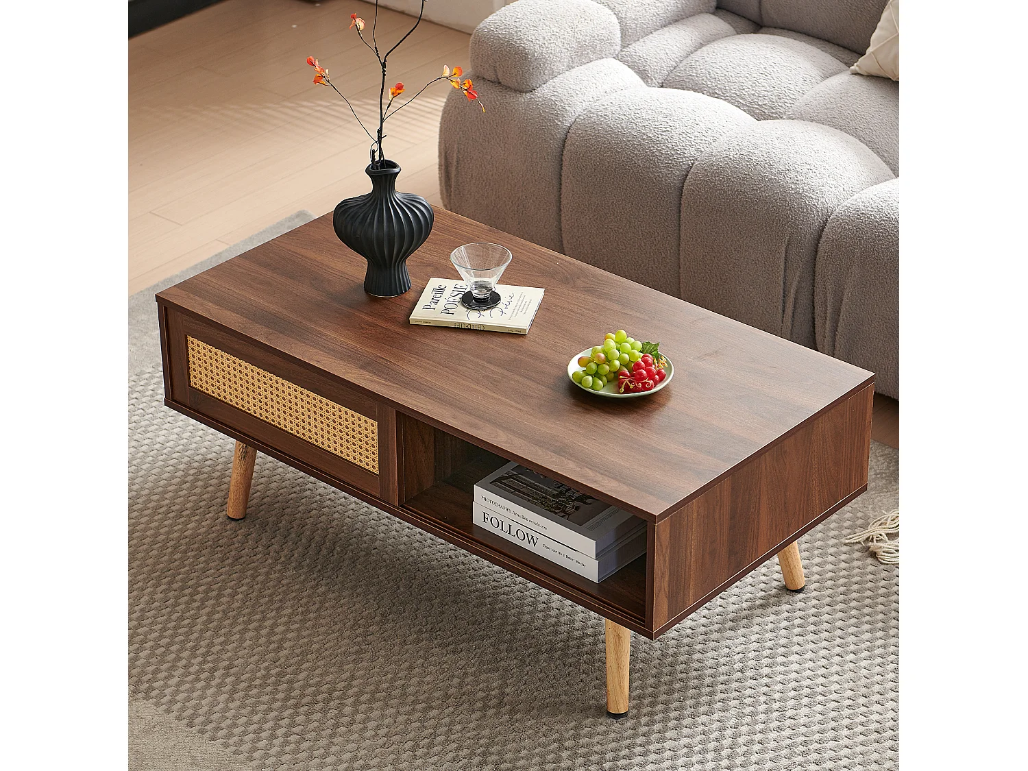Table basse avec porte coulissante , couleurs bois marron 105x55x41.5 cm