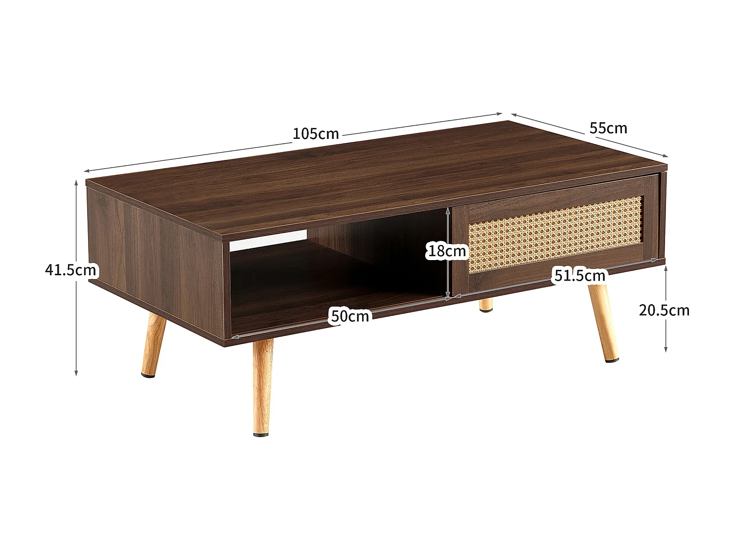 Table basse avec porte coulissante , couleurs bois marron 105x55x41.5 cm