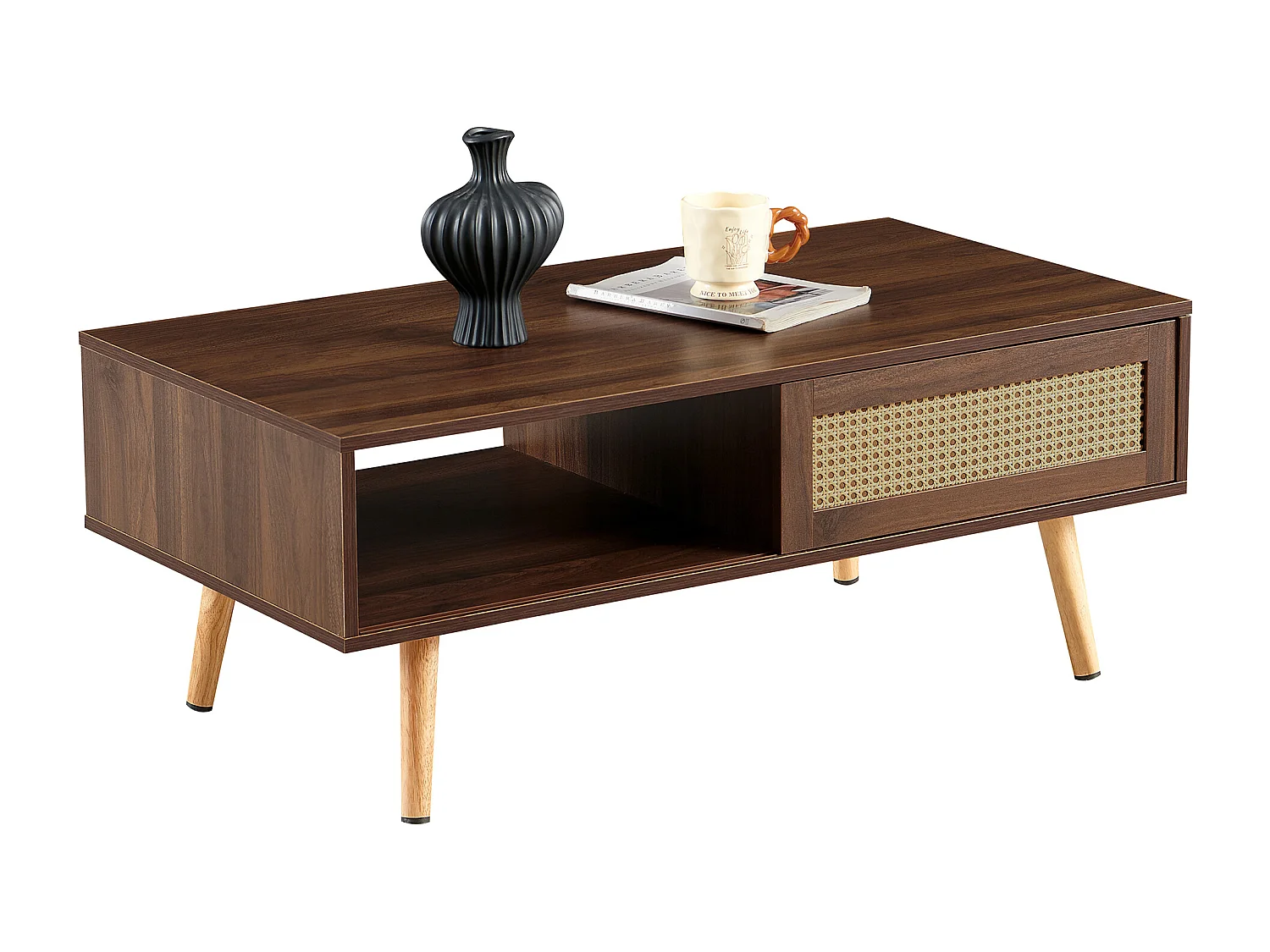Table basse avec porte coulissante , couleurs bois marron 105x55x41.5 cm