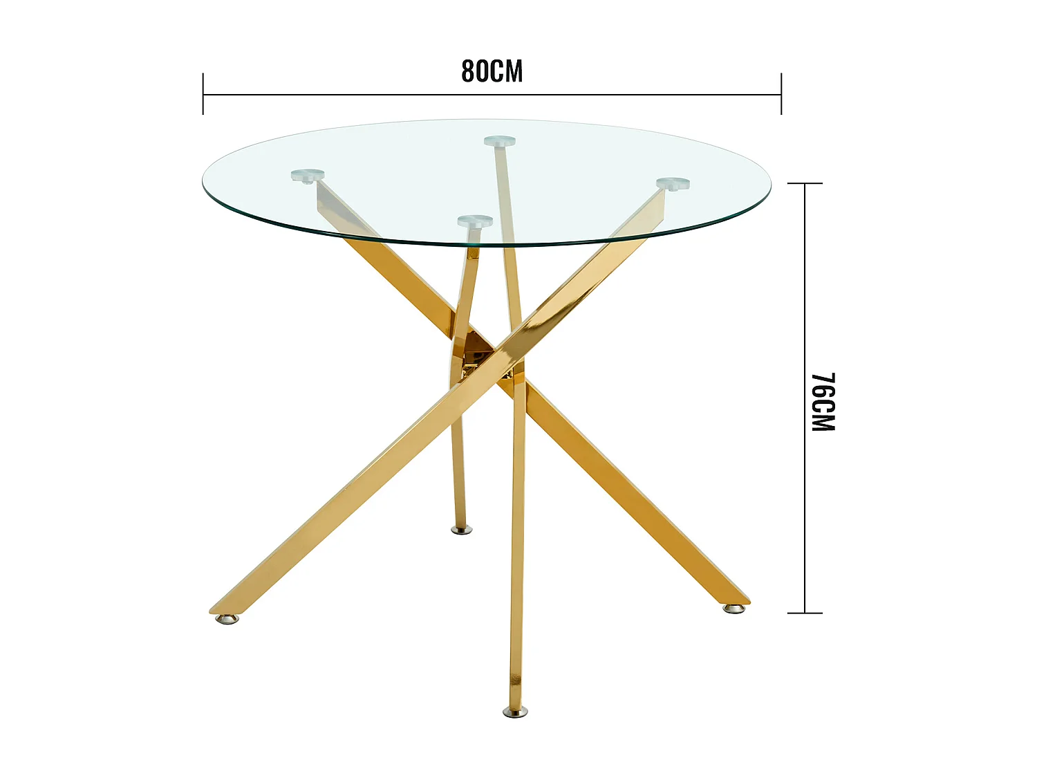 Table à manger ronde avec plateau en verre trempé et pieds dorés 80 × 80 × 76 cm